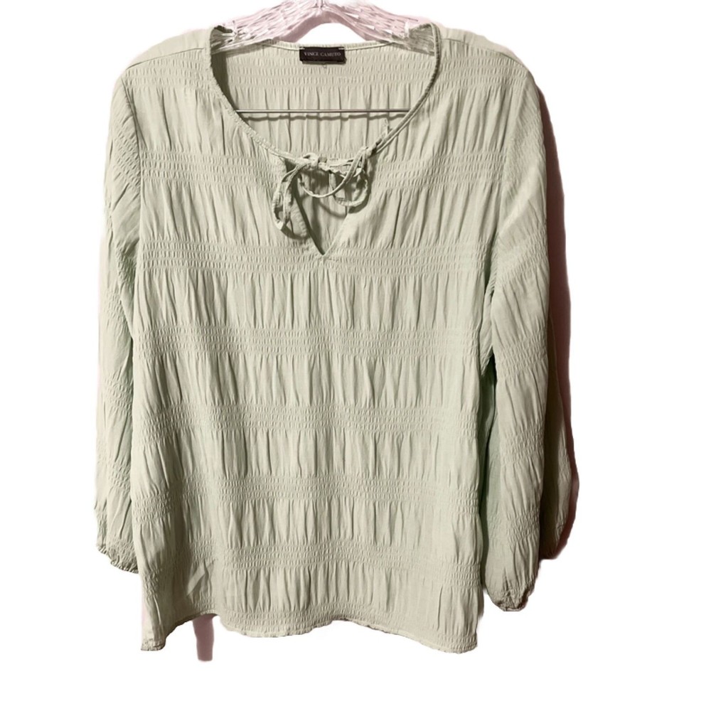 Vince Camuto Women’s Light Green V-Neck Frontal Tie Pullover Blouse SZ M
